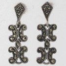 Fleur de lis Drop Vintage Marcasite 925 Sterling Silver Earrings