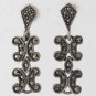 Fleur de lis Drop Vintage Marcasite 925 Sterling Silver Earrings