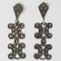 Fleur de lis Drop Vintage Marcasite 925 Sterling Silver Earrings
