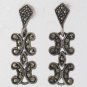 Fleur de lis Drop Vintage Marcasite 925 Sterling Silver Earrings