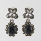 Butterfly Flower Natural Stone Marcasite 925 Sterling Silver Earrings