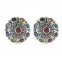 Round Flower Multi Color Stone Marcasite 925 Sterling Silver Clip-on Earrings