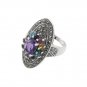 Oval Marcasite Amethyst Cluster Multicolor Gemstone 925 Sterling Silver Ring