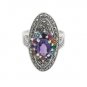 Oval Marcasite Amethyst Cluster Multicolor Gemstone 925 Sterling Silver Ring