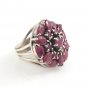 Marquise Ruby Stone Sunburst Round 925 Sterling Silver Ring Cluster