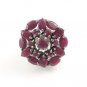 Marquise Ruby Stone Sunburst Round 925 Sterling Silver Ring Cluster