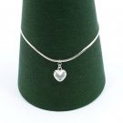 10" White Crystal Cubic Zirconia Heart Charm Dangle Sterling Silver Chain Anklet