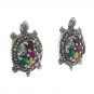 Turtle Animal Marcasite Multi Color Stone 925 Sterling Silver Stud Earrings