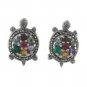 Turtle Animal Marcasite Multi Color Stone 925 Sterling Silver Stud Earrings