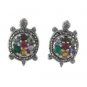 Turtle Animal Marcasite Multi Color Stone 925 Sterling Silver Stud Earrings