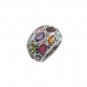 Oval Cluster Multicolor Gemstone Round Band Marcasite 925 Sterling Silver Ring