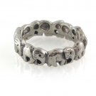 Elephant March Row 925 Sterling Silver Ring Black Oxidized