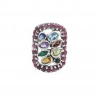 Rectangle Ruby Marquise Cluster Multicolor Gemstone 925 Sterling Silver Ring