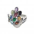 Oval Cluster Multicolor Peacock Gemstone 925 Sterling Silver Ring