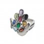 Oval Cluster Multicolor Peacock Gemstone 925 Sterling Silver Ring
