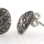 Egg Oval Half Ball Marcasite 925 Sterling Silver Stud Earrings