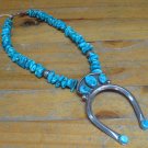 18" Horse Shoe Turquoise Nugget Strand 925 Sterling Silver Necklace