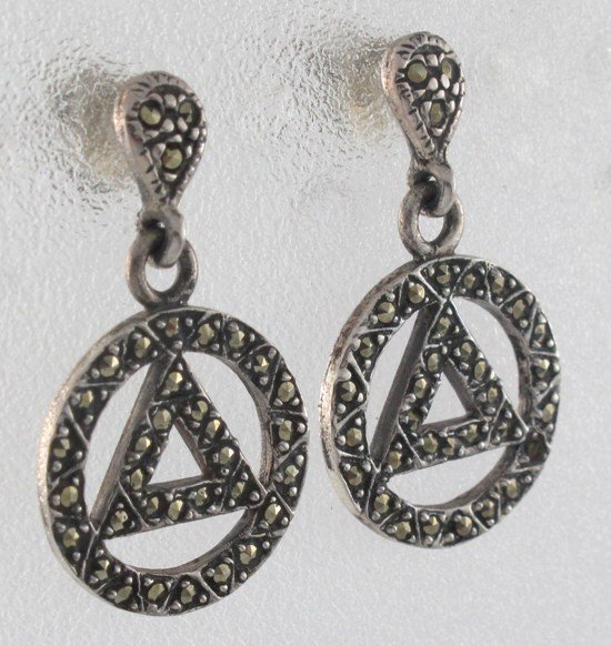 Circle Triangle Geometric Dangle Marcasite 925 Sterling Silver Stud Earrings