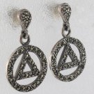 Circle Triangle Geometric Dangle Marcasite 925 Sterling Silver Stud Earrings