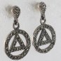 Circle Triangle Geometric Dangle Marcasite 925 Sterling Silver Stud Earrings