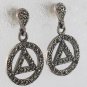 Circle Triangle Geometric Dangle Marcasite 925 Sterling Silver Stud Earrings