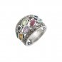 Two Row Multicolor Gemstone Marcasite 925 Sterling Silver Ring