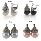 10mm Bead Crown Marcasite 925 Sterling Silver Earrings