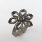 Karen Hill Tribe Cute Flower Petal Sterling Silver Ring Black Oxidized Free Size