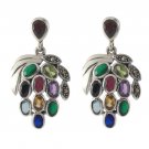 Grape Fruit Marcasite Multi Color Stone 925 Sterling Silver Stud Earrings
