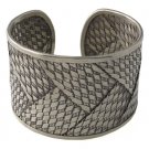 7" Zigzag Braid Stripe Woven 925 Sterling Silver Cuff Band Open Bracelet Flat