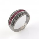 Ruby Band Row Marcasite 925 Sterling Silver Ring