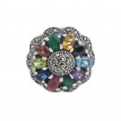 Elegant Blossom Flower Marcasite 925 Sterling Silver Ring Cocktail