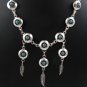 20" Circle Round Concho Button Tribal Bird Feather Sterling Silver Necklace