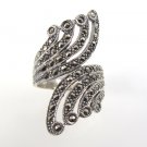 Multi Curve Line Fringe Marcasite 925 Sterling Silver Vintage Ring