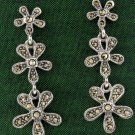 Triple Floral Drop Graduated Marcasite 925 Sterling Silver Stud Earrings