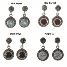 Round Bezel Stone Marcasite 925 Sterling Silver Vintage Earrings