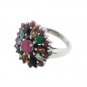 Blossom Flower Ruby Multicolor Gemstone 925 Sterling Silver Ring
