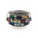 Multi Color Gemstone Band Statement Cocktail 925 Sterling Silver Ring