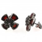 Red Cross Marcasite Flower Stud 925 Sterling Silver Earrings Vintage