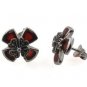 Red Cross Marcasite Flower Stud 925 Sterling Silver Earrings Vintage