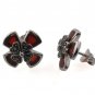 Red Cross Marcasite Flower Stud 925 Sterling Silver Earrings Vintage