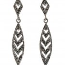 Multi Layer Marquise Dangle Vintage Marcasite 925 Sterling Silver Earrings