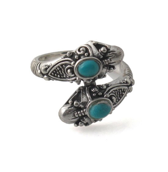 Wrap Dragon Naga Head Blue Stone 925 Sterling Silver Coil Ring