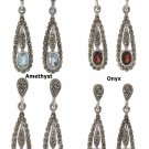 Elegant Teardrop Natural Stone Drop 925 Sterling Silver Earrings Vintage