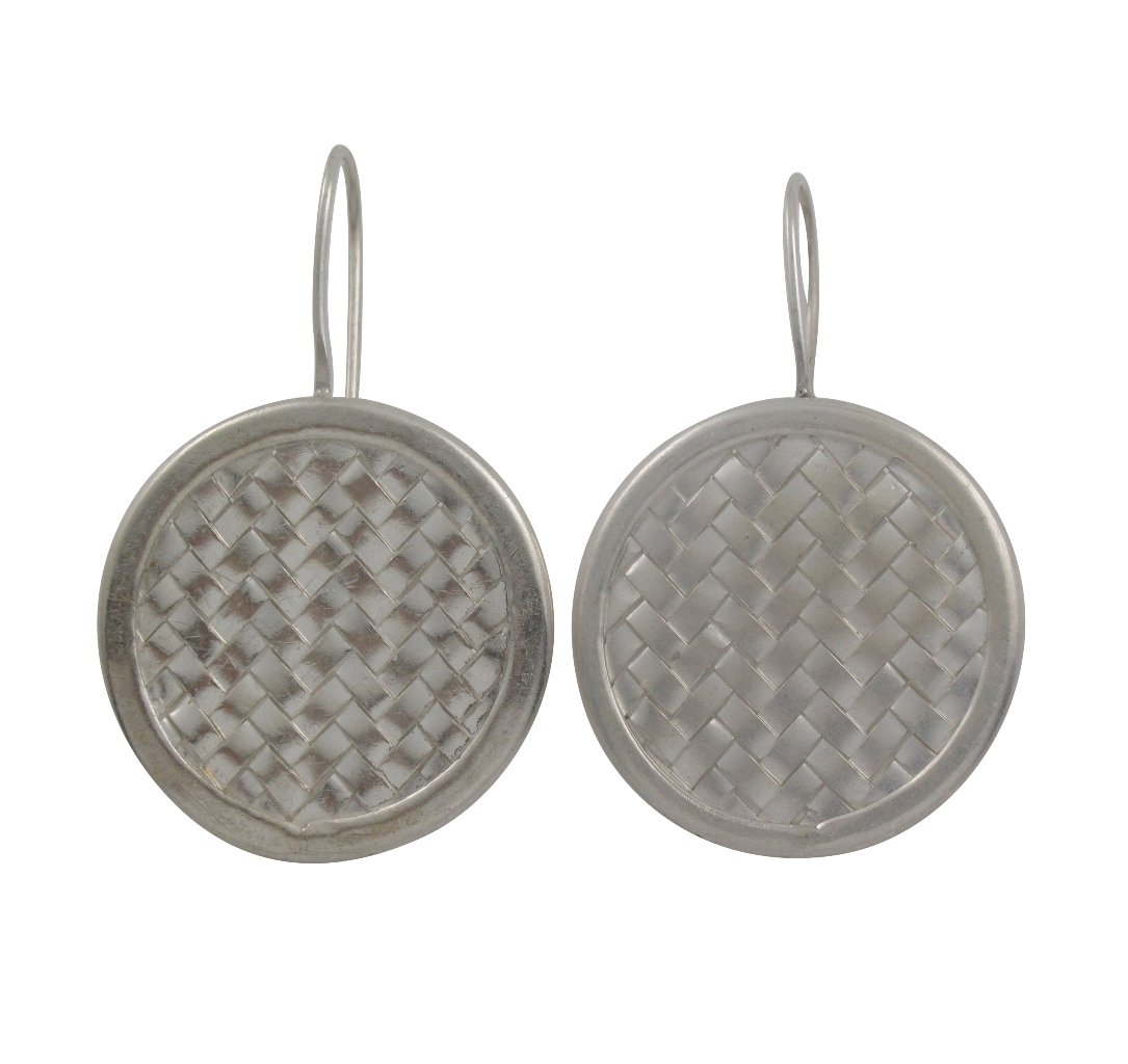 Round Circle Flat Basket Weave 925 Sterling Silver Earrings Handmade Karen Tribe