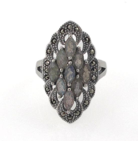 Marquise Stone Diamond Shape Moonstone Labradorite 925 Sterling Silver Ring