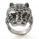 Wild Cougar Head Animal Marcasite 925 Sterling Silver Ring
