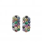 Cluster Circle Round Multicolor Gem Stone 925 Sterling Silver Stud Earrings