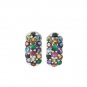 Cluster Circle Round Multicolor Gem Stone 925 Sterling Silver Stud Earrings