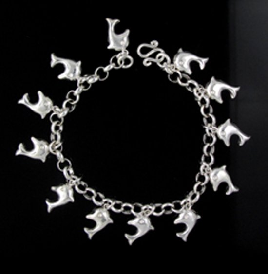 Dolphin Fish Dangle Charm Chain 925 Sterling Silver Link Bracelet